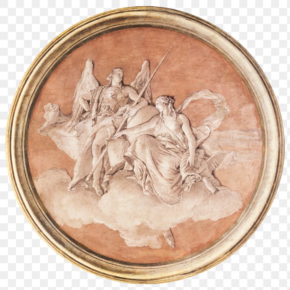 Png allegory in round gold frame