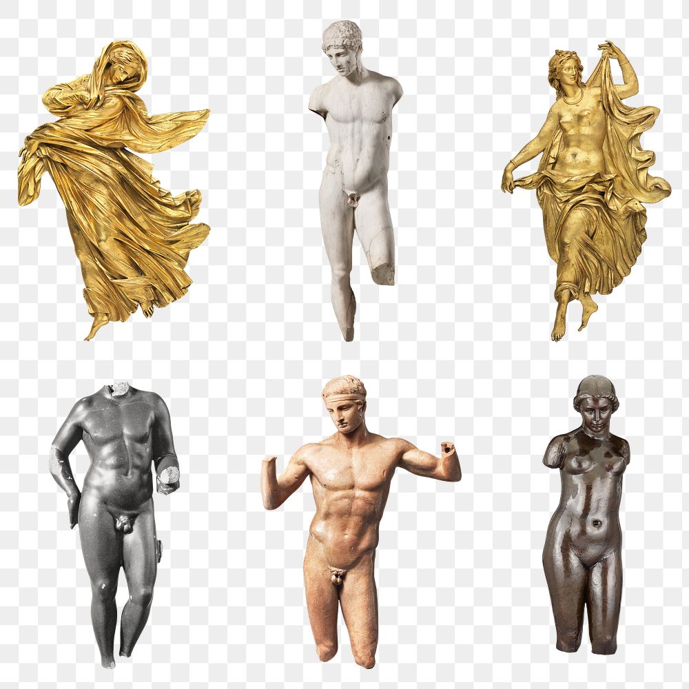 Classic nude torso png sculpture set