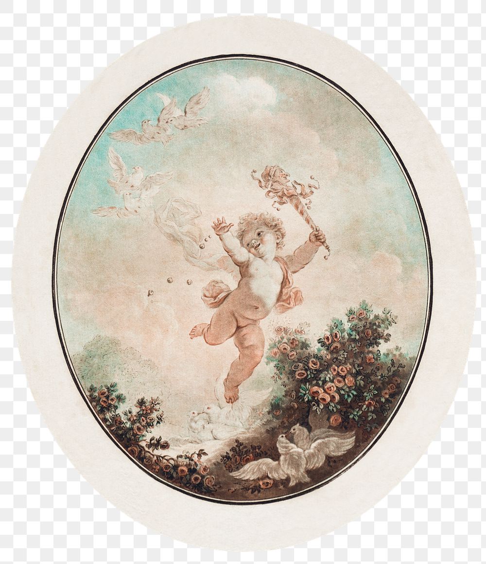 Vintage cute cherub painting png illustration, remix from artworks by Jean François Janinet