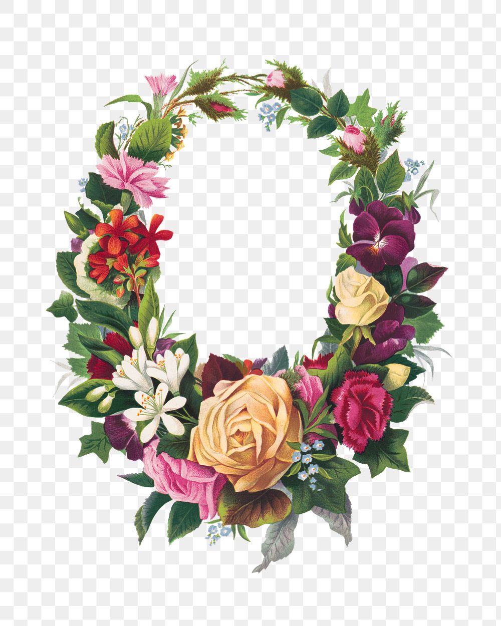 Vintage floral wreath png illustration, remix from L. Prang & Co.