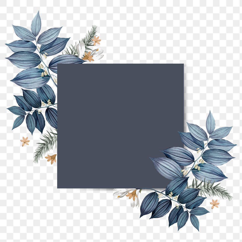 Blue floral blank square card design element