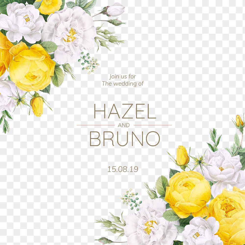 Blooming wedding invitation card transparent png