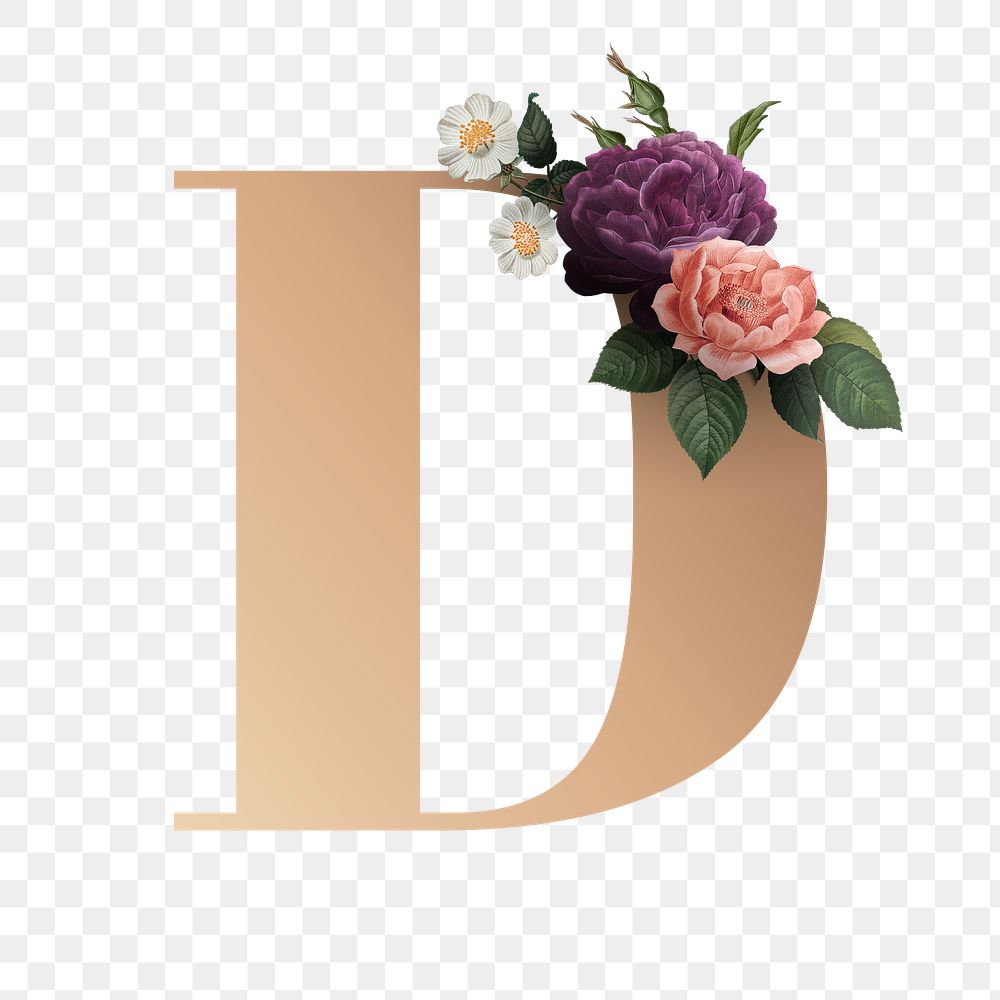 Classic and elegant floral alphabet font letter D transparent png