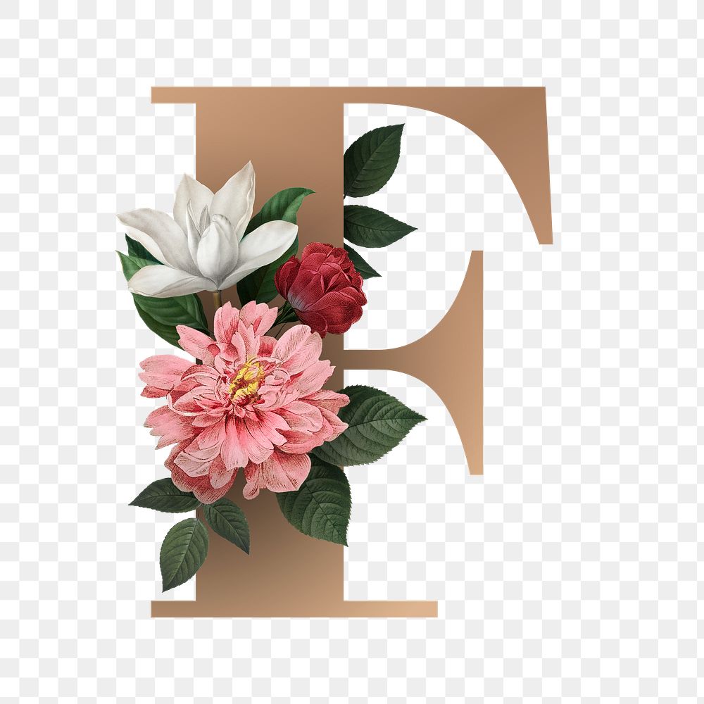 Classic and elegant floral alphabet font letter F transparent png