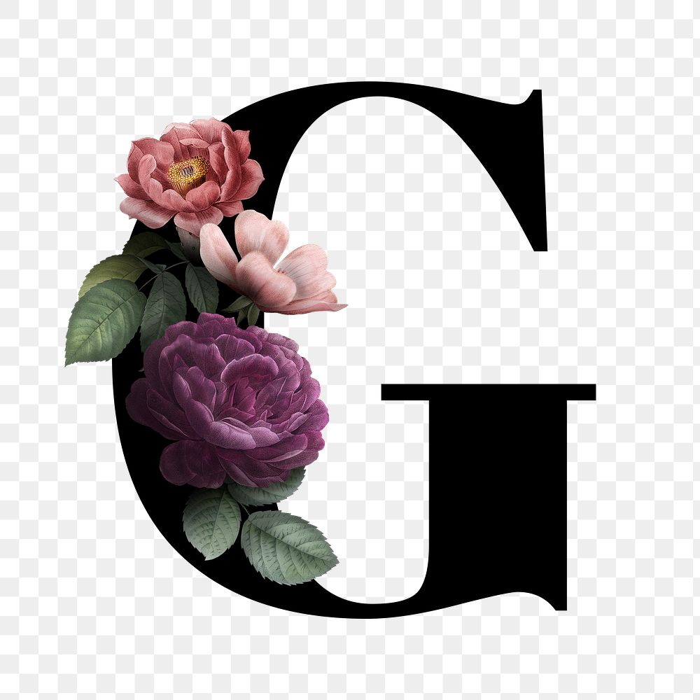 Classic and elegant floral alphabet font letter G transparent png
