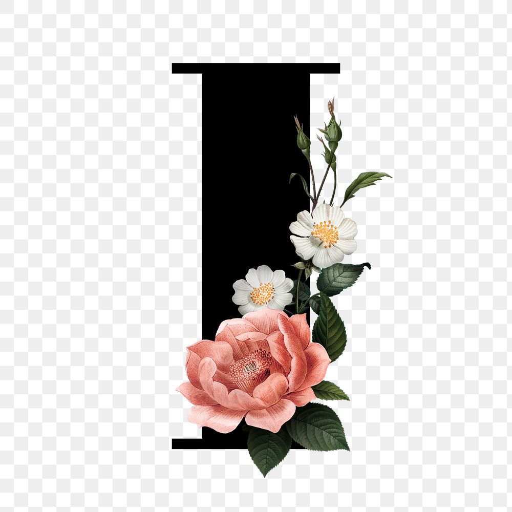 Classic and elegant floral alphabet font letter I transparent png