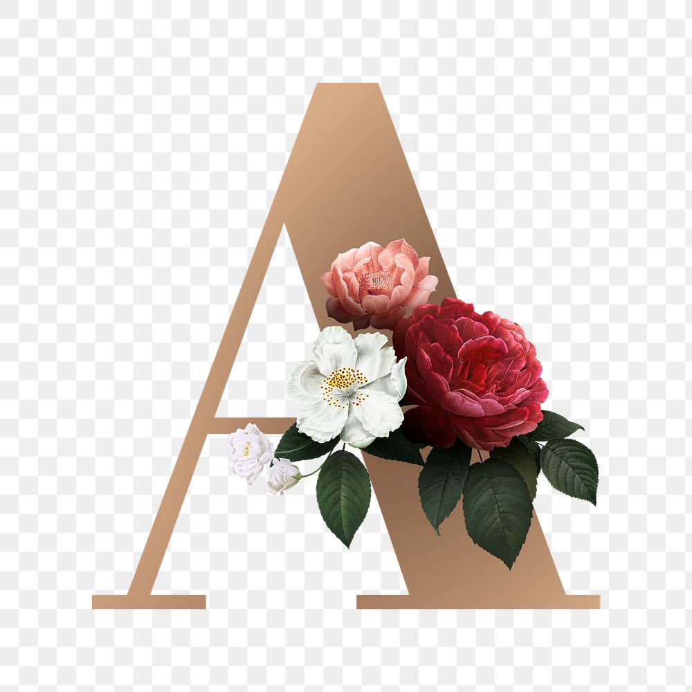 Classic and elegant floral alphabet font letter A transparent png
