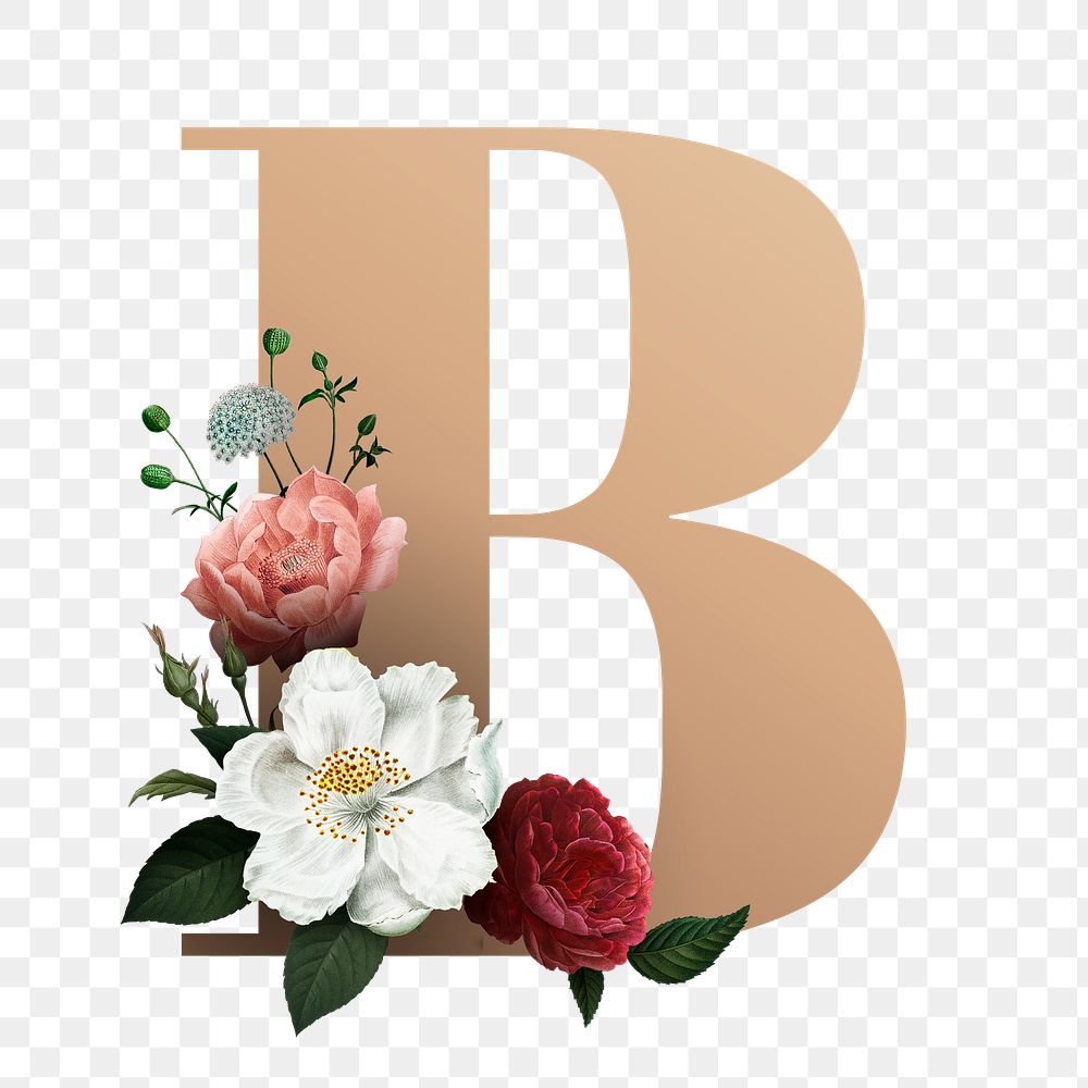Floral B alphabet font classic and elegant letter transparent png