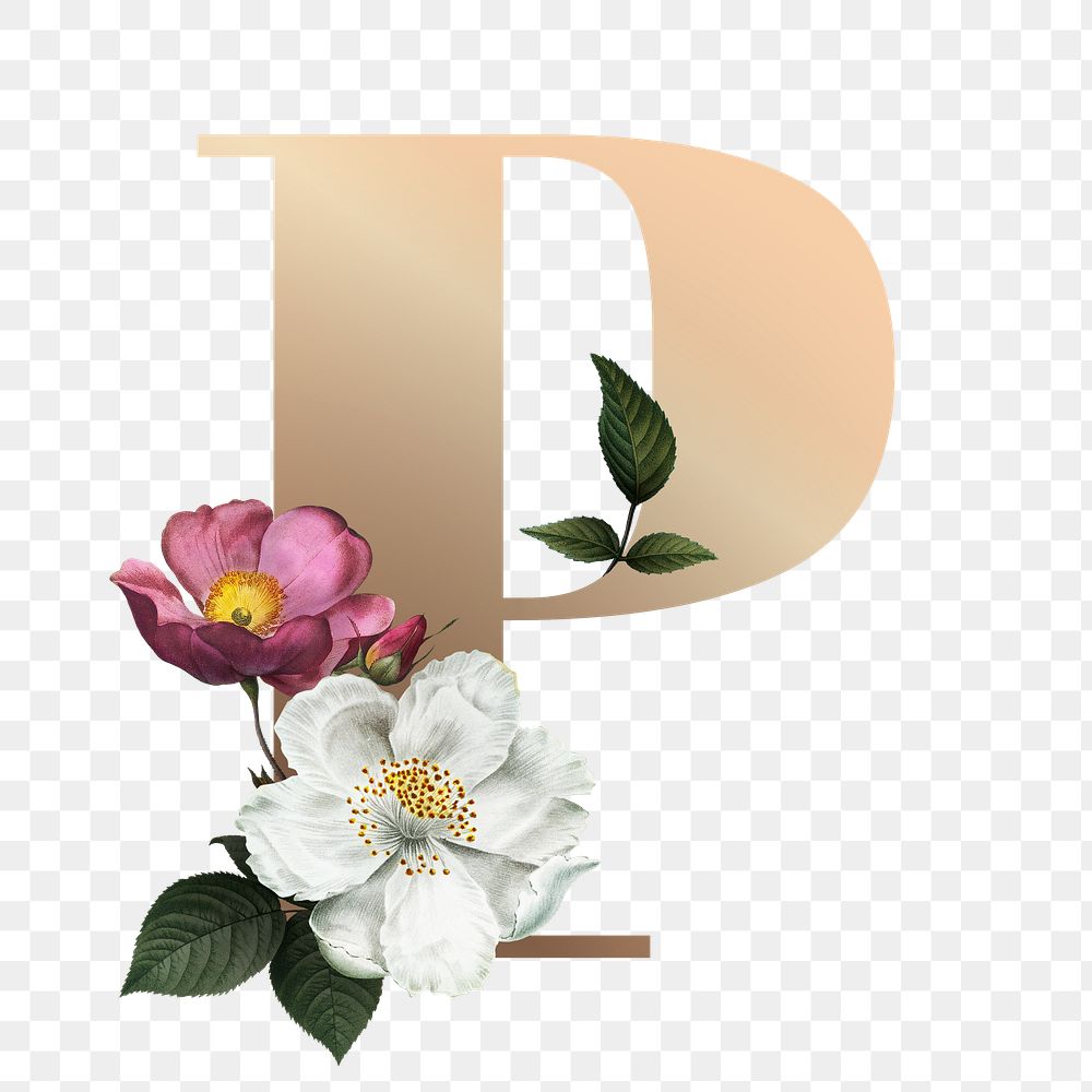 Classic and elegant floral alphabet font letter P transparent png