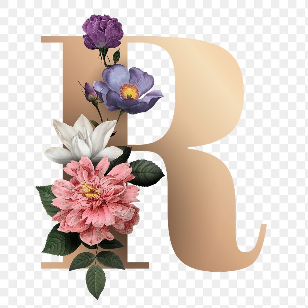 Classic and elegant floral alphabet font letter R transparent png