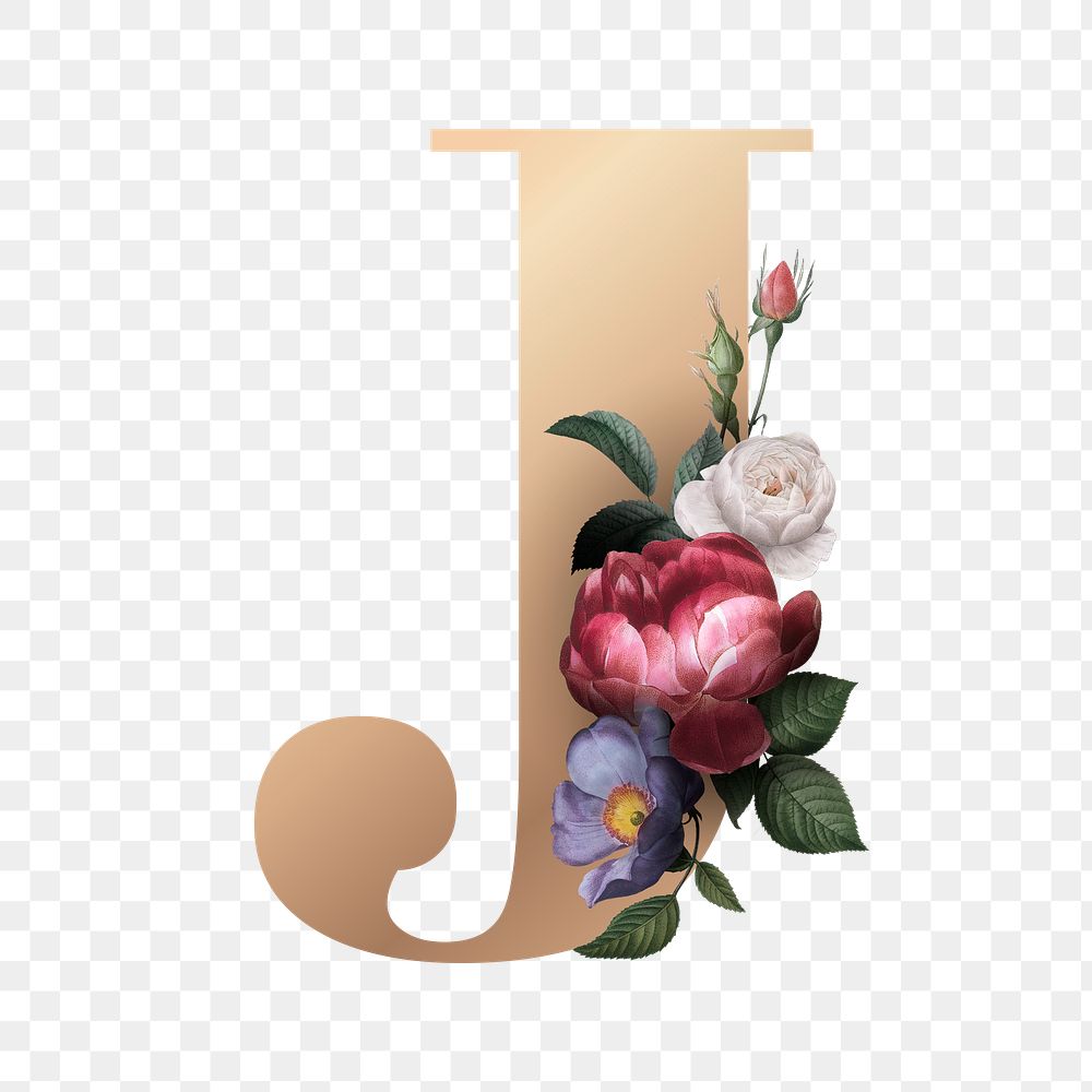Classic and elegant floral alphabet font letter J transparent png