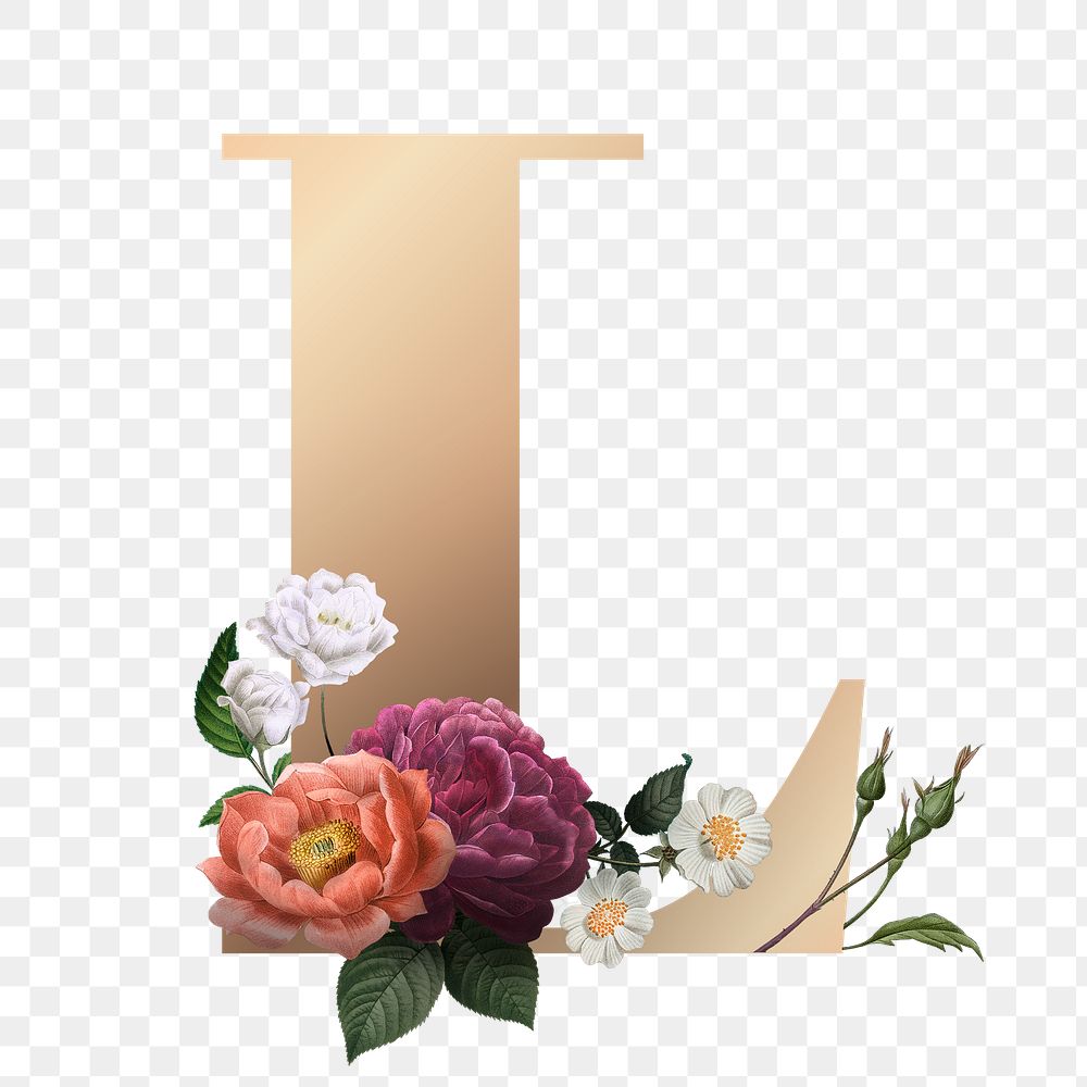 Classic and elegant floral alphabet font letter L transparent png