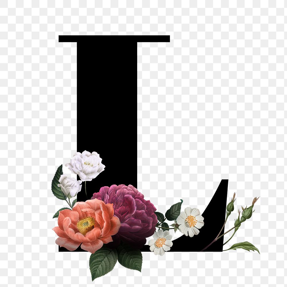 Classic and elegant floral alphabet font letter L transparent png