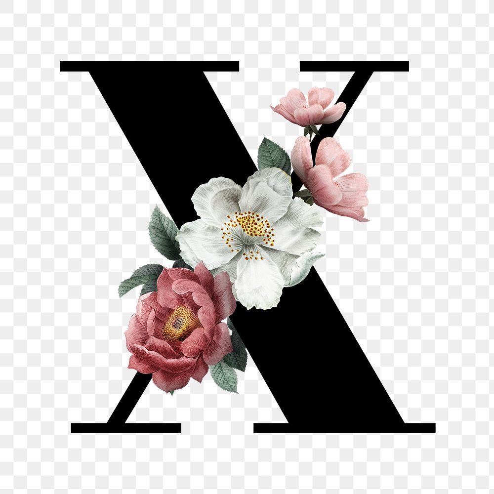 Classic and elegant floral alphabet font letter X transparent png