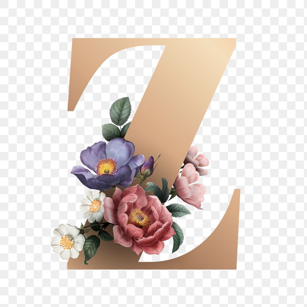 Classic and elegant floral alphabet font letter Z transparent png
