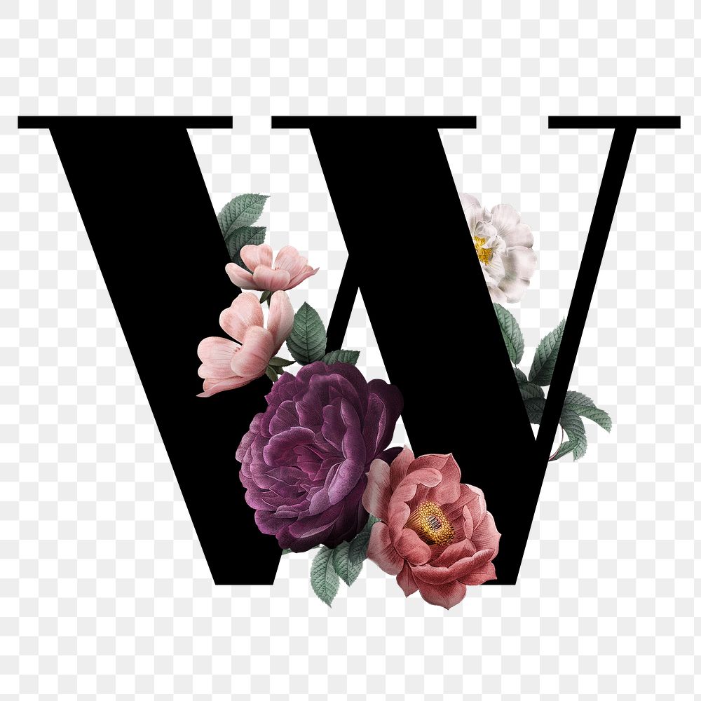 Classic and elegant floral alphabet font letter W transparent png