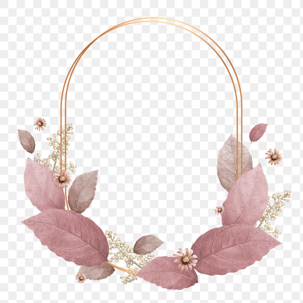 Pink leaves with golden oval frame design element