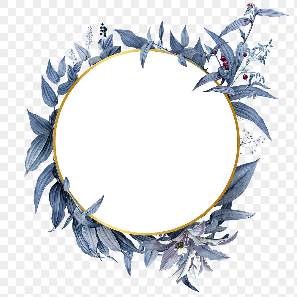 Empty frame with blue leaves design element