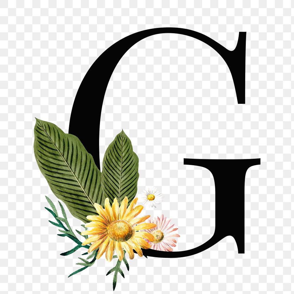 Letter G png vintage floral font