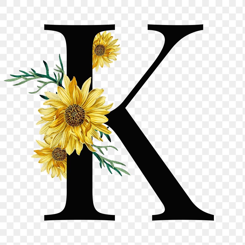 Elegant alphabet K png floral typography