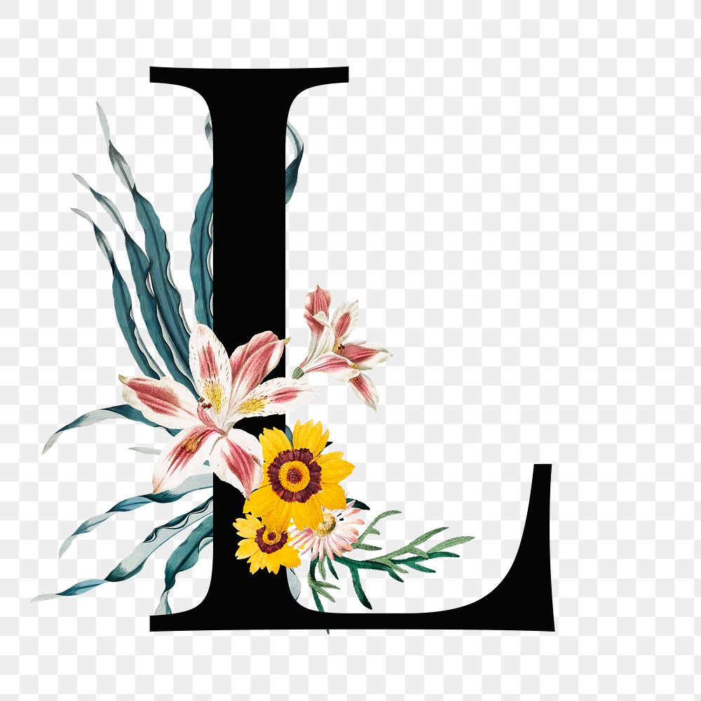 L png floral alphabet font 