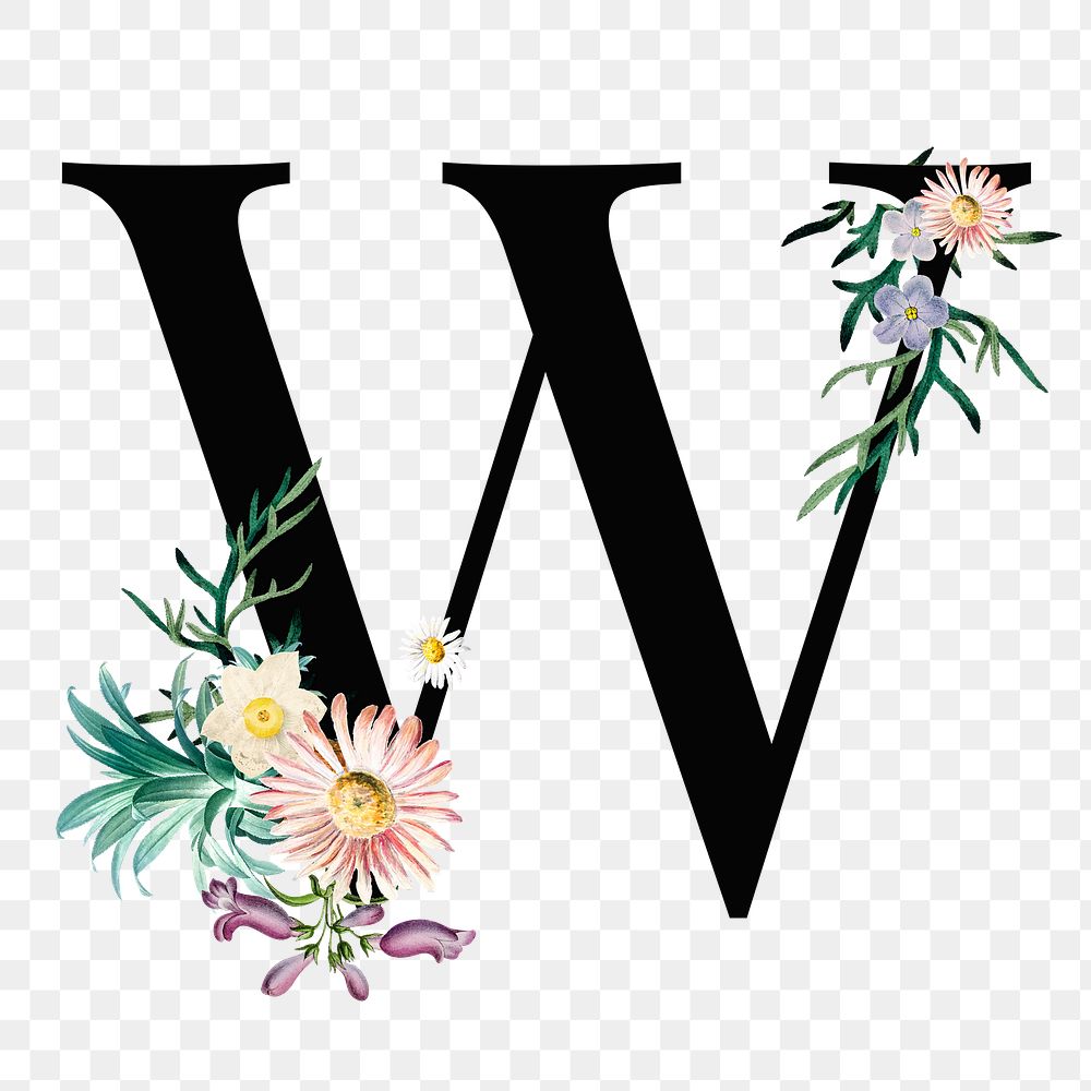 W floral alphabet lettering png