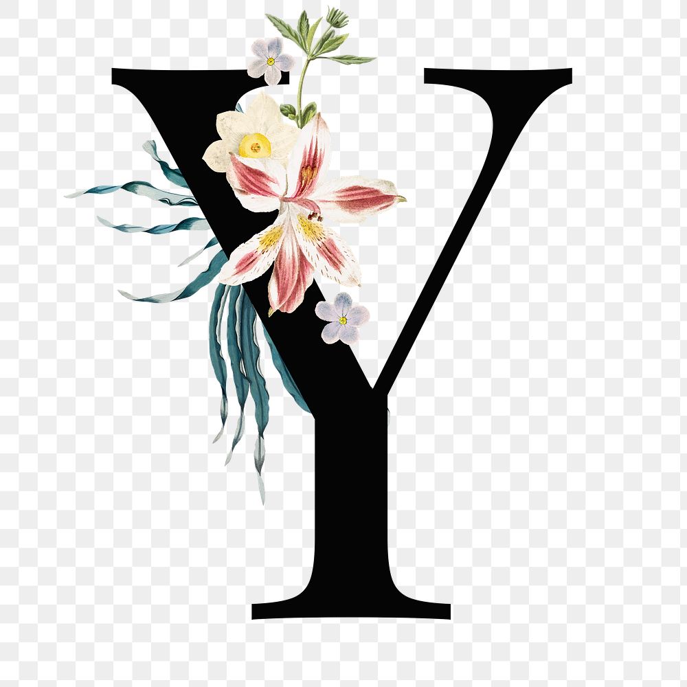 Letter Y png vintage floral font
