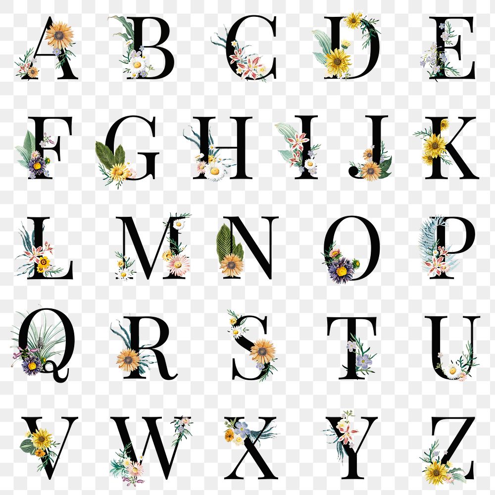Alphabet png floral font collection