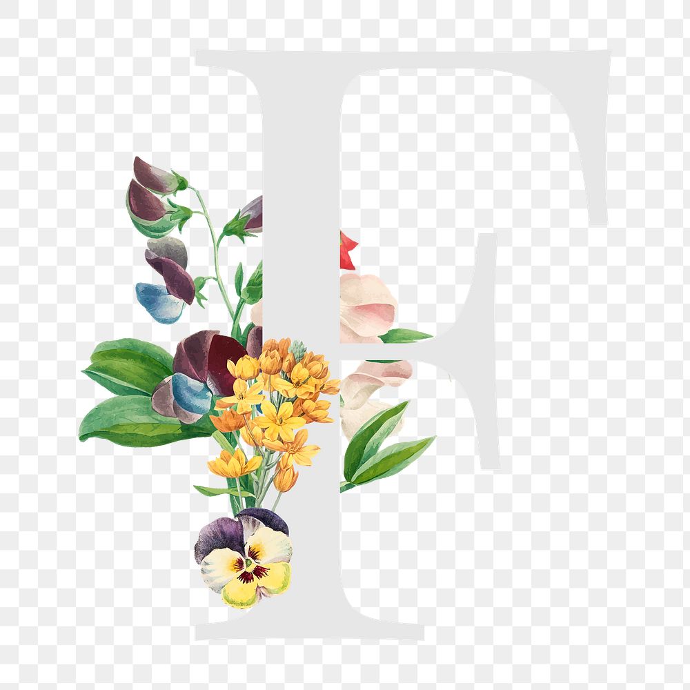 Flower decorated capital letter F typography