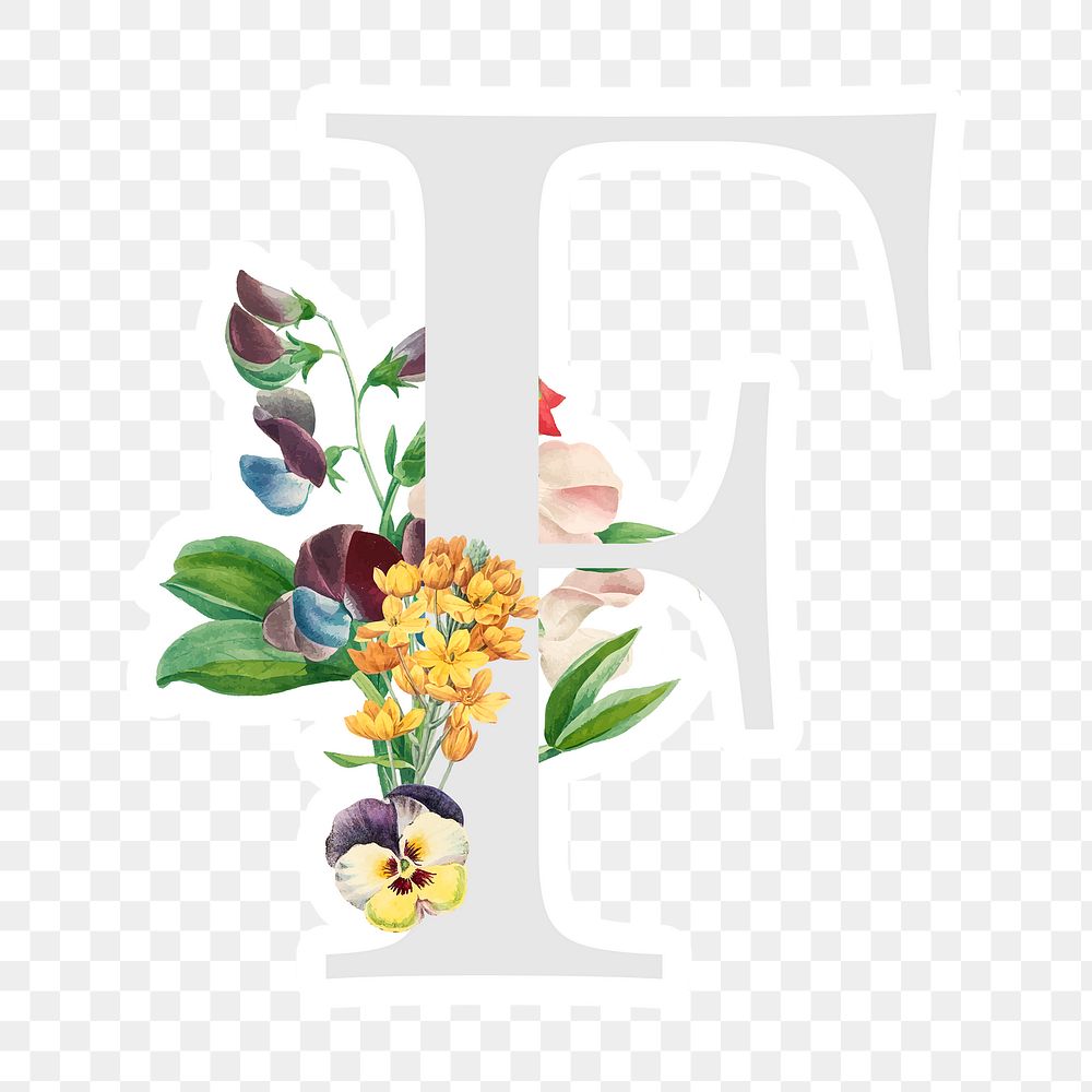Flower decorated capital letter F sticker typography