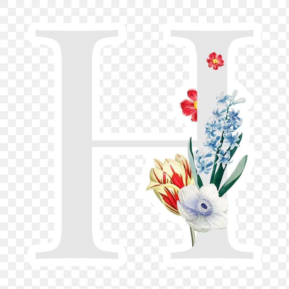 Flower decorated capital letter H sticker typography