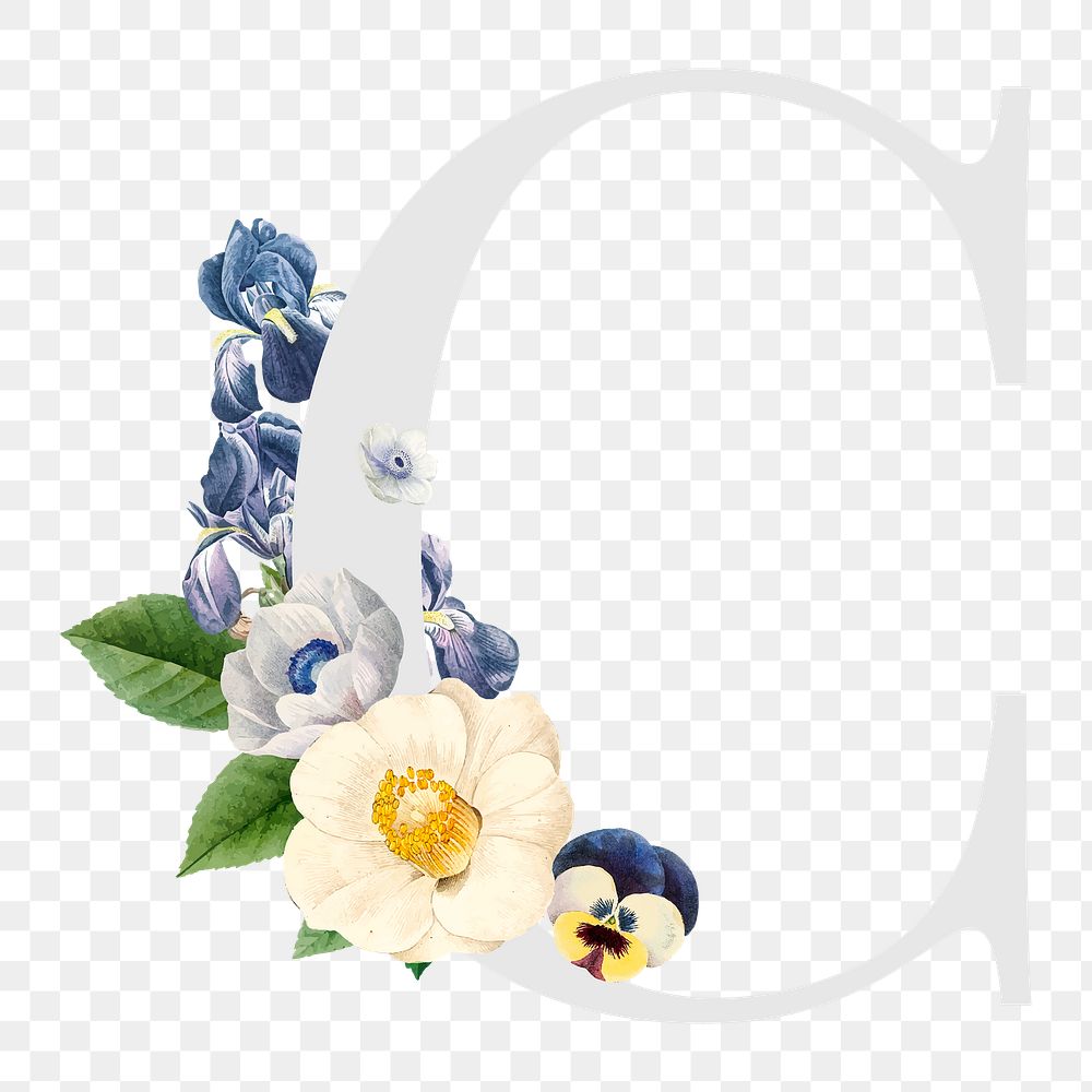 Flower decorated capital letter C typography