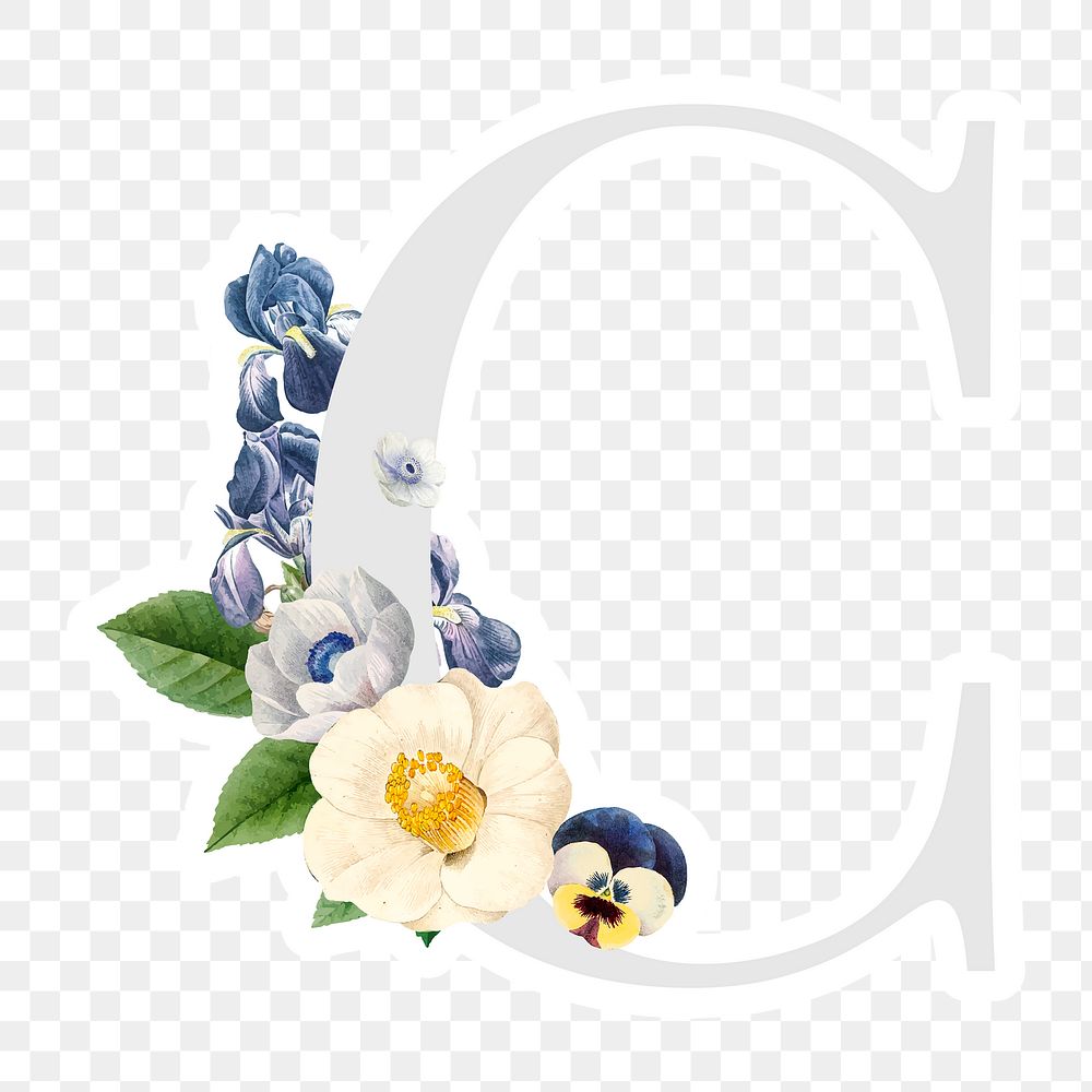 Flower decorated capital letter C sticker typography