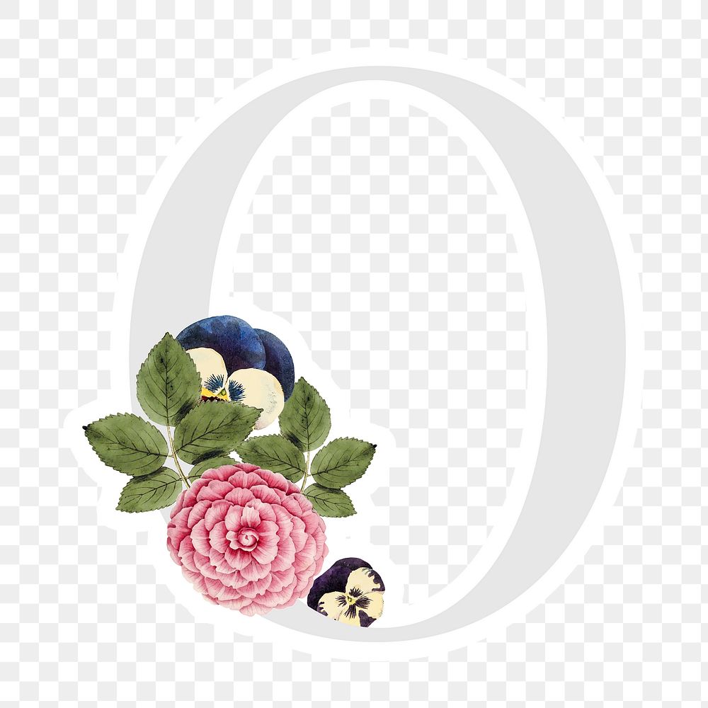 Flower decorated capital letter O sticker typography