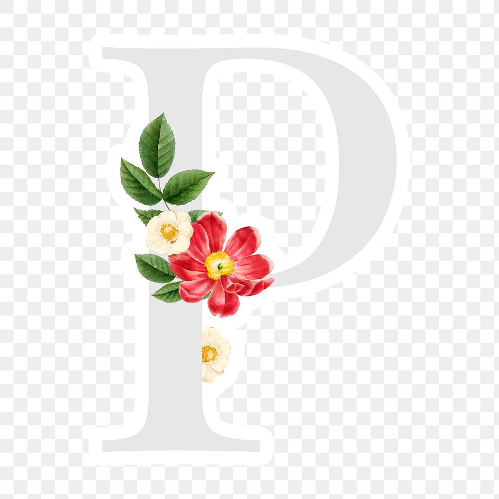 Flower decorated capital letter P sticker typography