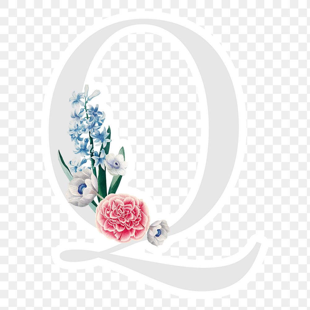 Flower decorated capital letter Q sticker typography