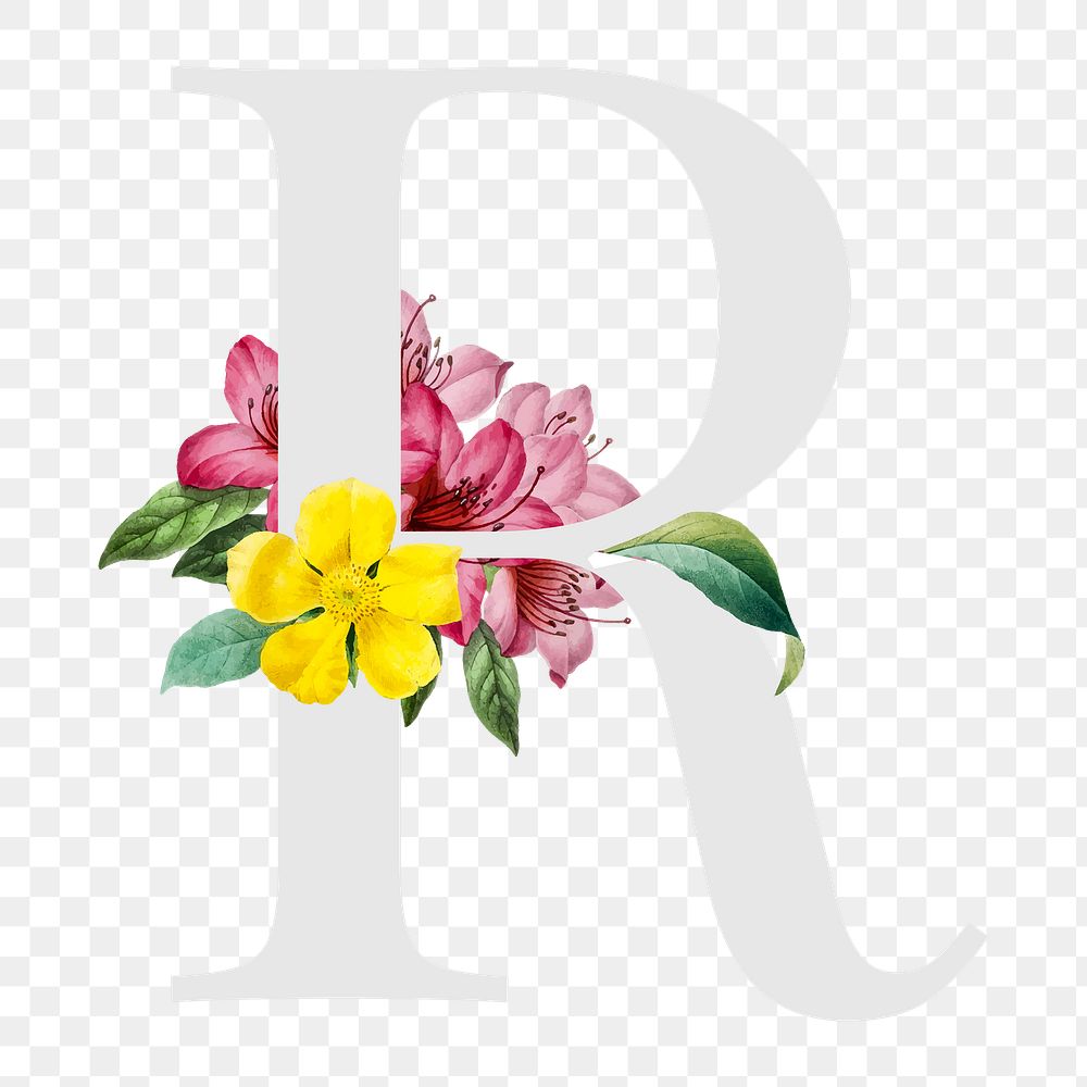 Flower decorated capital letter R typography