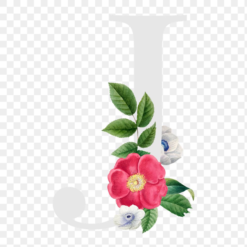 Flower decorated capital letter J typography
