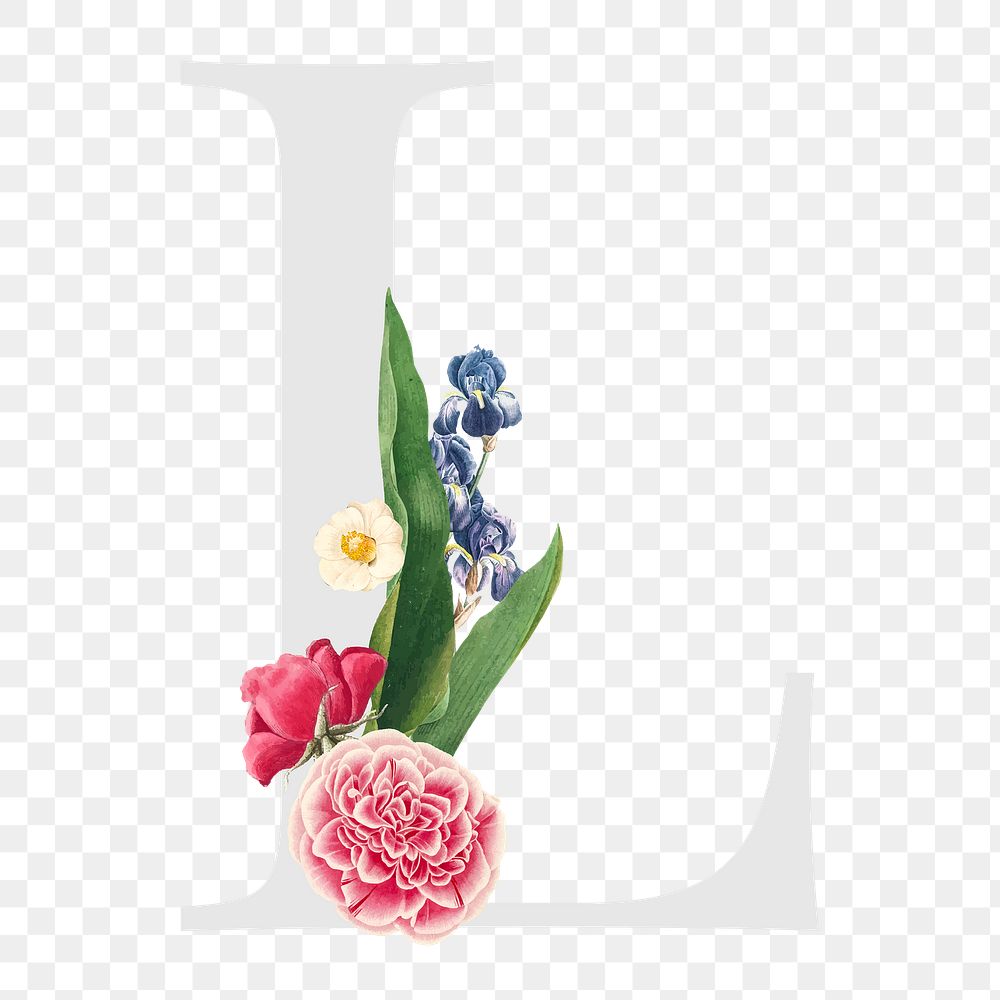 Flower decorated capital letter L typography