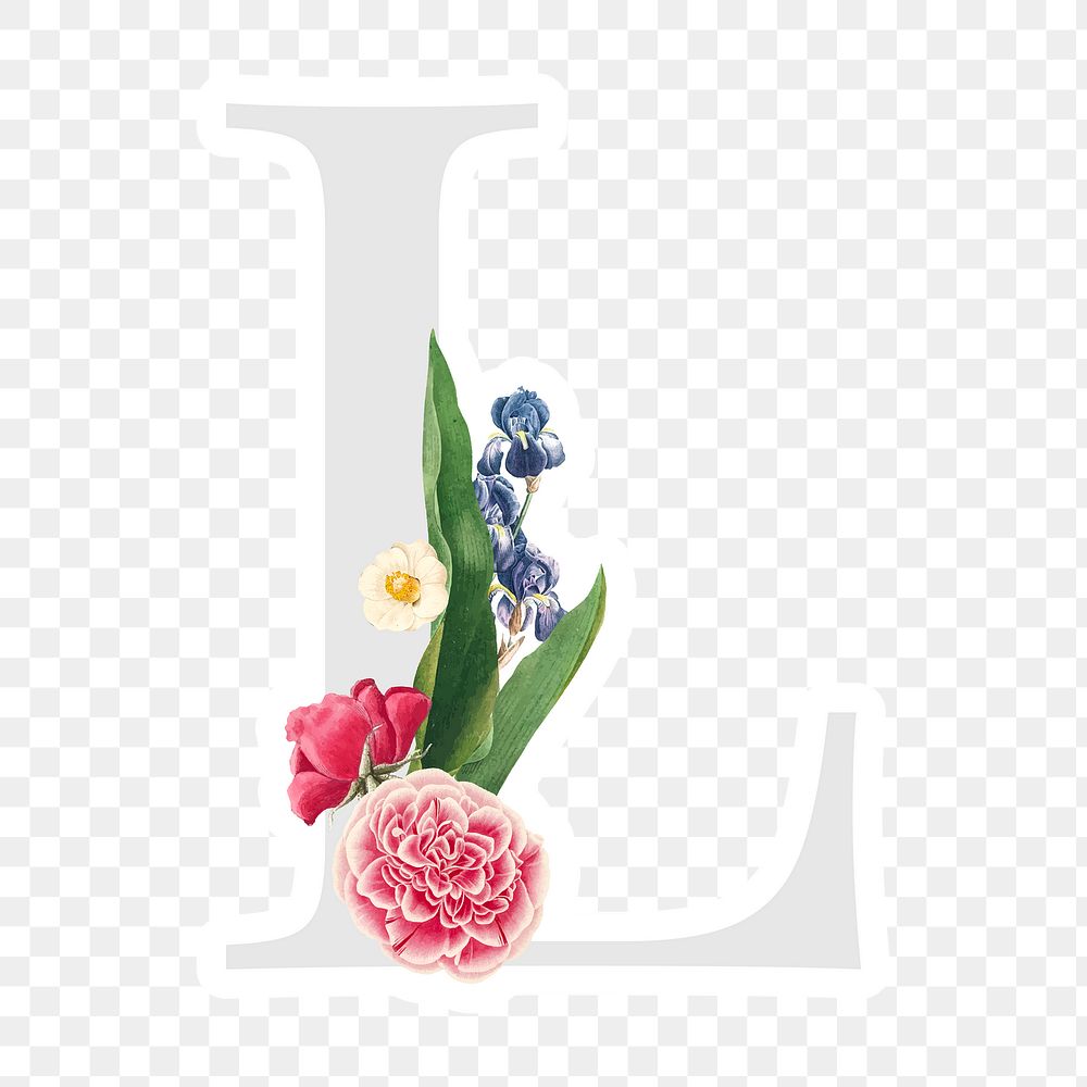 Flower decorated capital letter L sticker typography