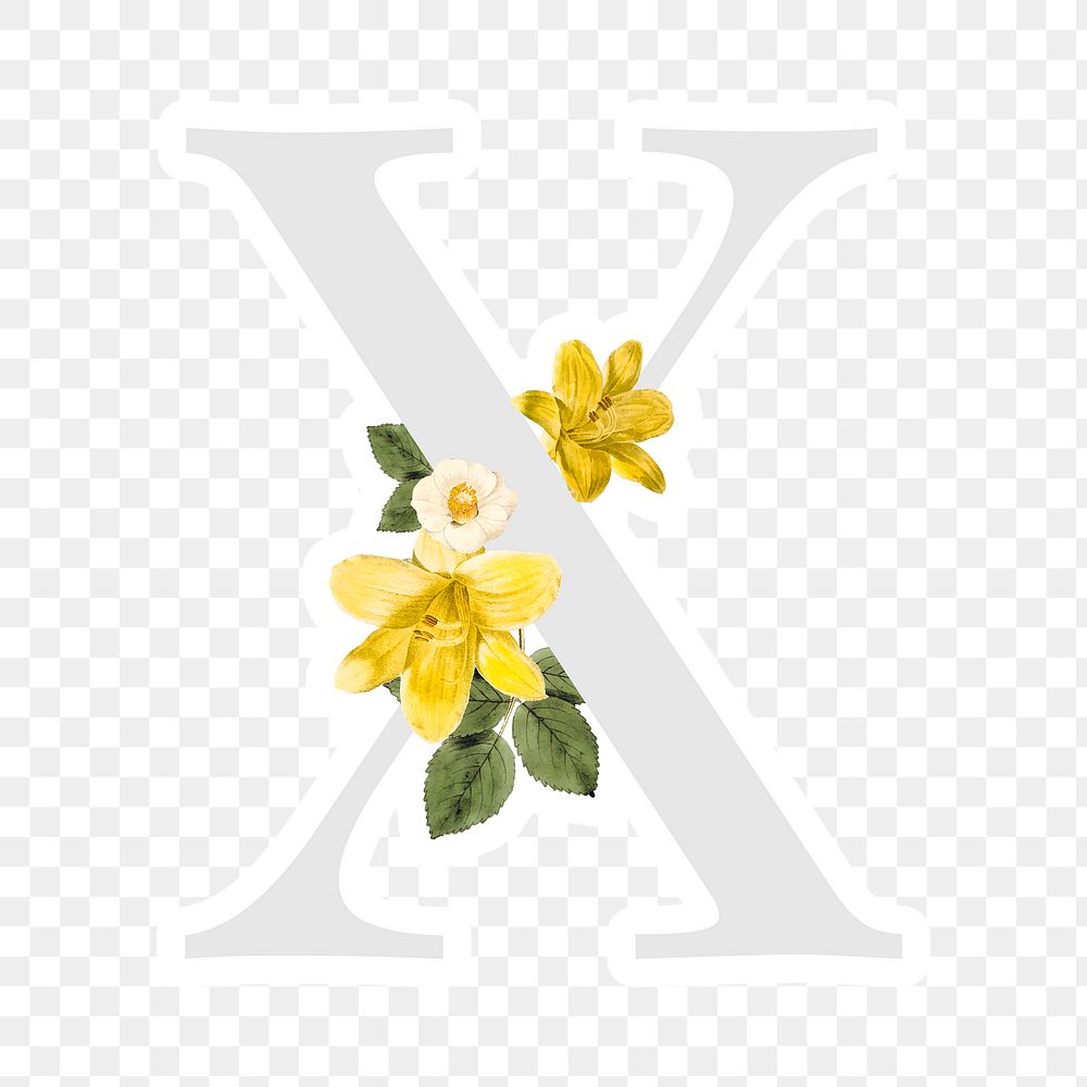Flower decorated capital letter X sticker typography