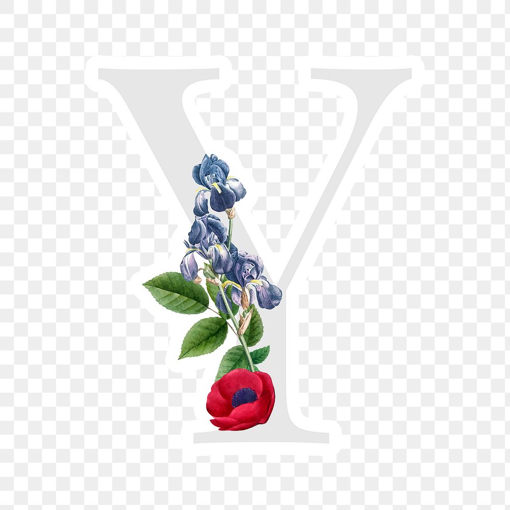 Flower decorated capital letter Y sticker typography