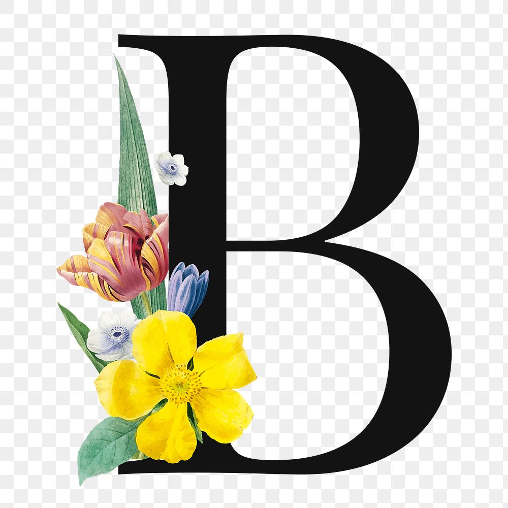 Flower decorated capital letter B typography