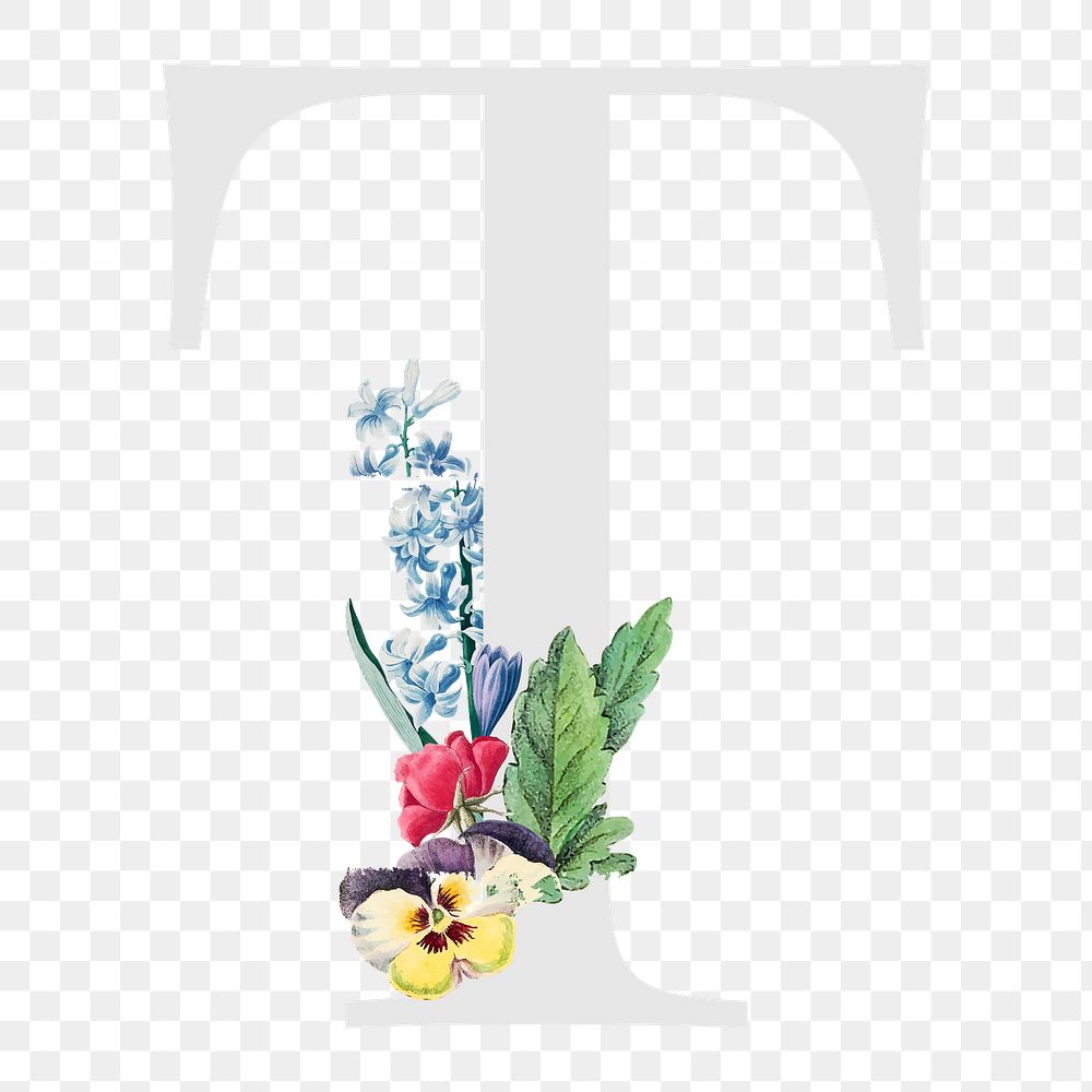 Flower decorated capital letter T typography