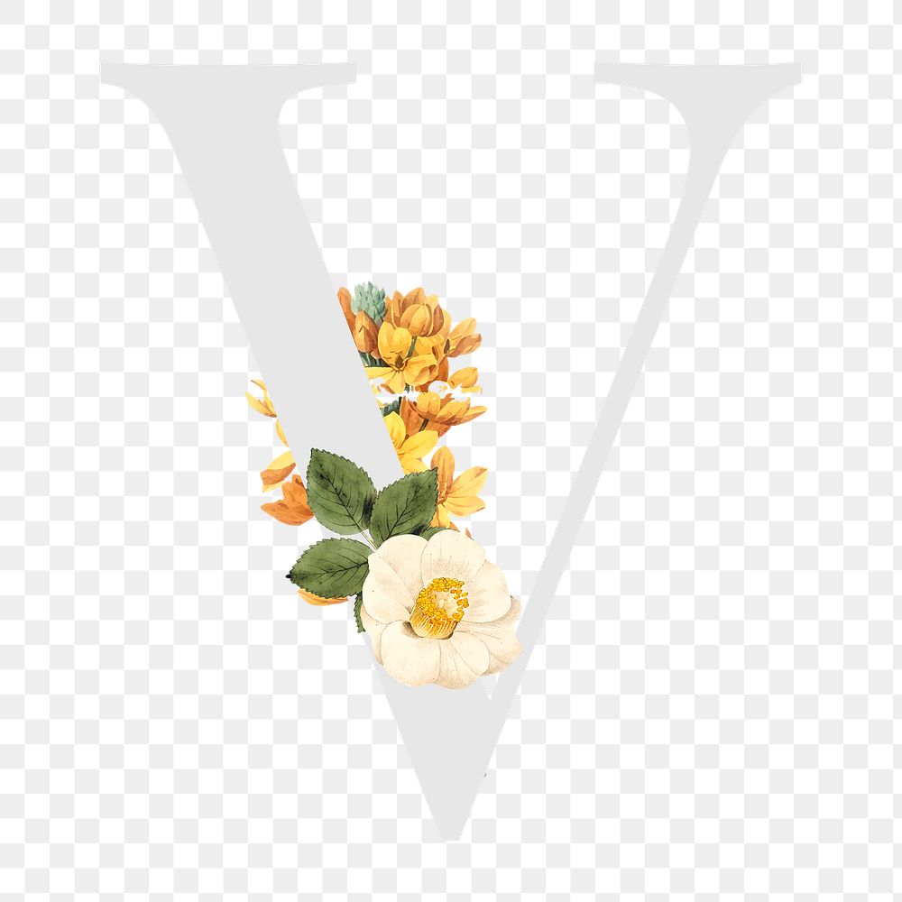 Flower decorated capital letter V typography