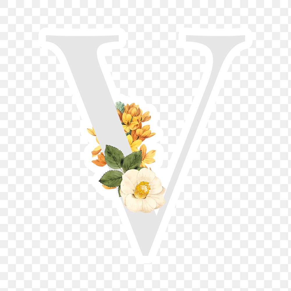 Flower decorated capital letter V | Free PNG Sticker - rawpixel