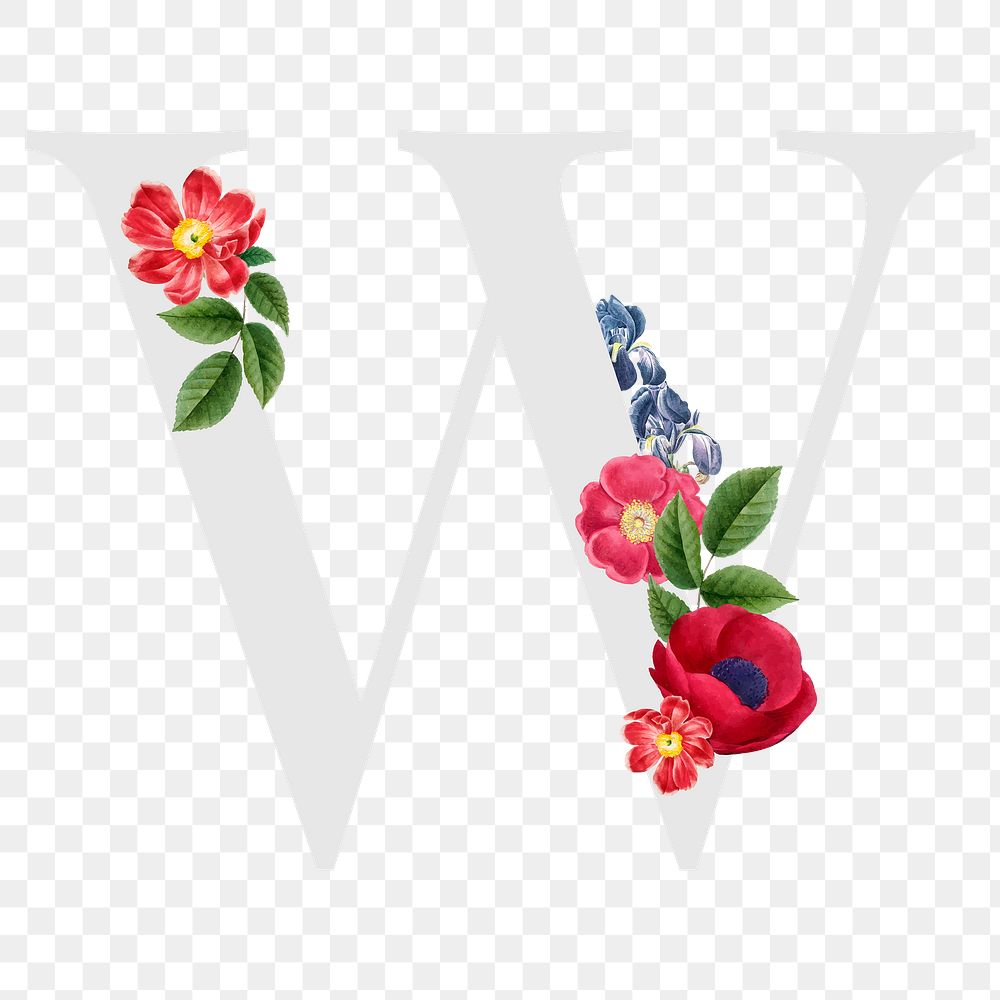 Flower decorated capital letter W typography
