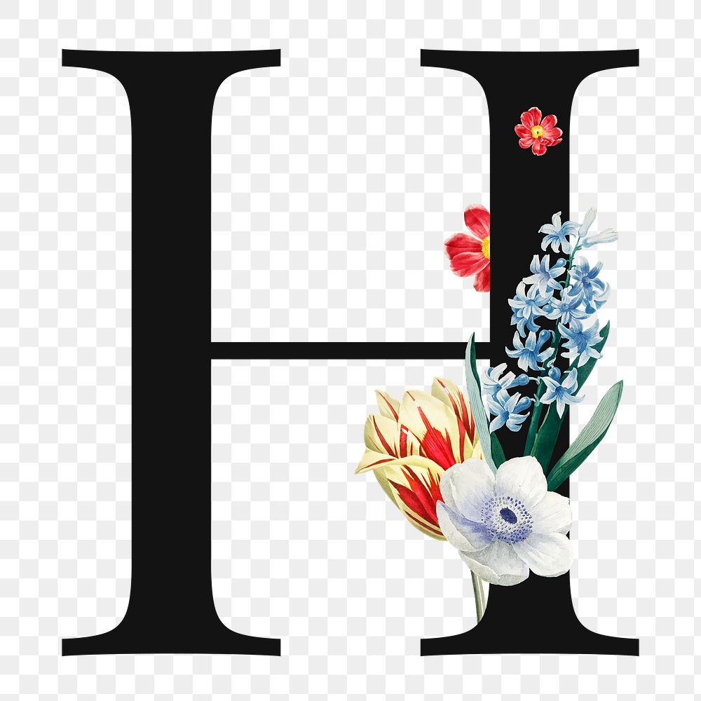 Flower decorated capital letter H typography