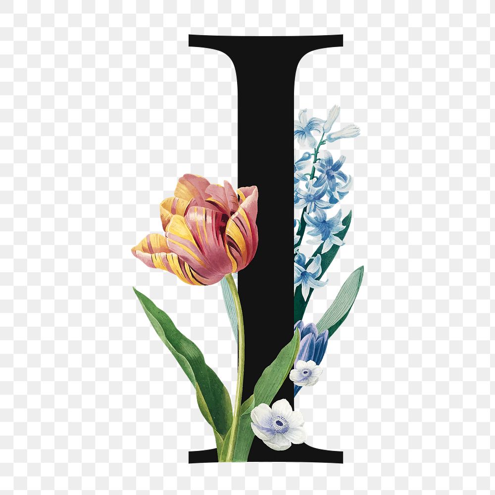 Flower decorated capital letter I typography