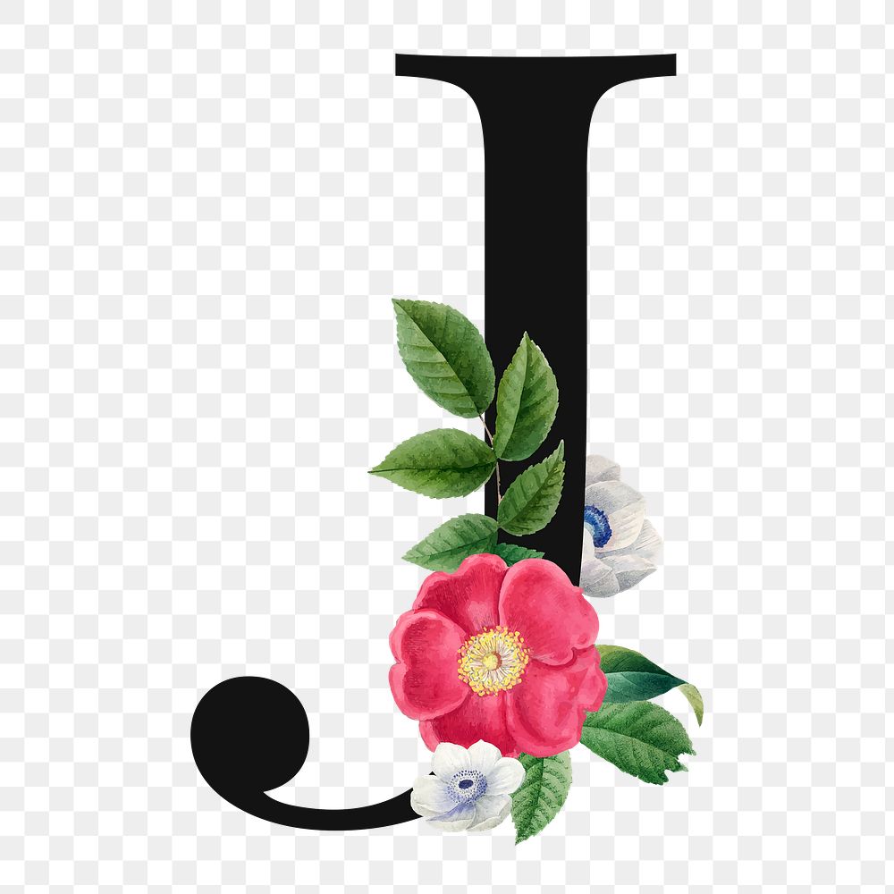 Flower decorated capital letter J typography